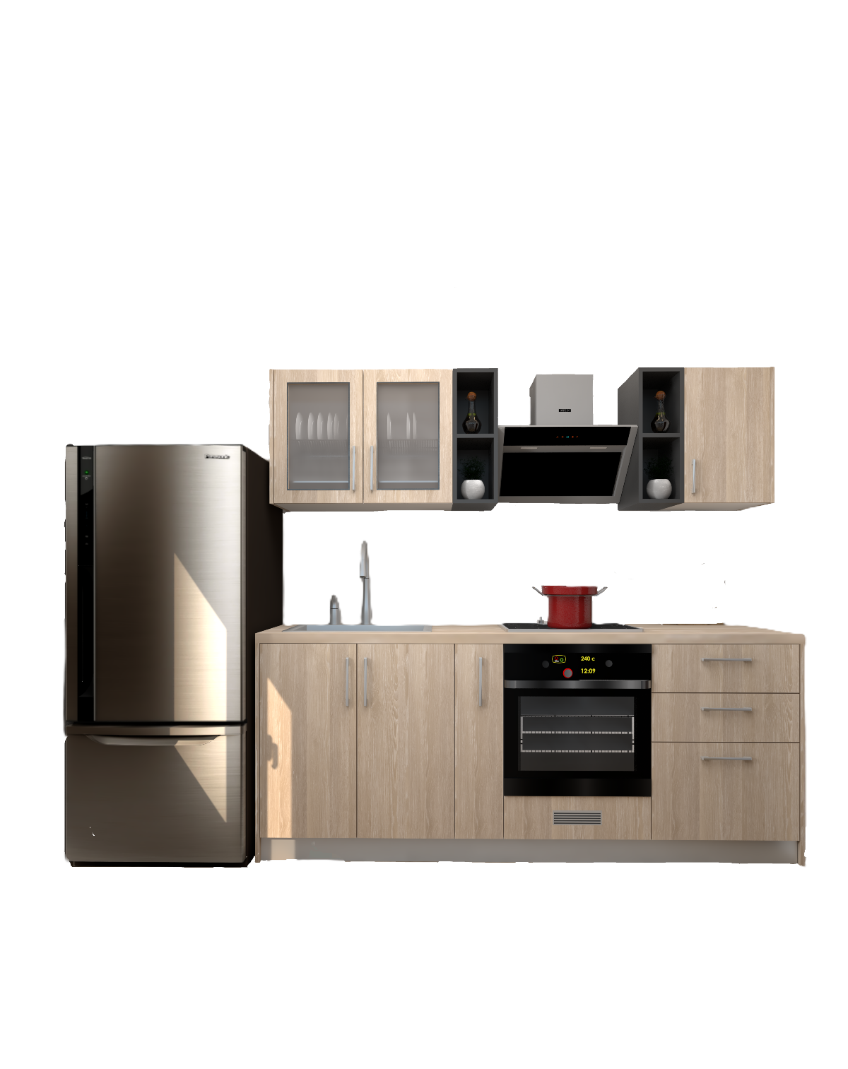 HPL wooden kitchen - 224 cm wood-colored