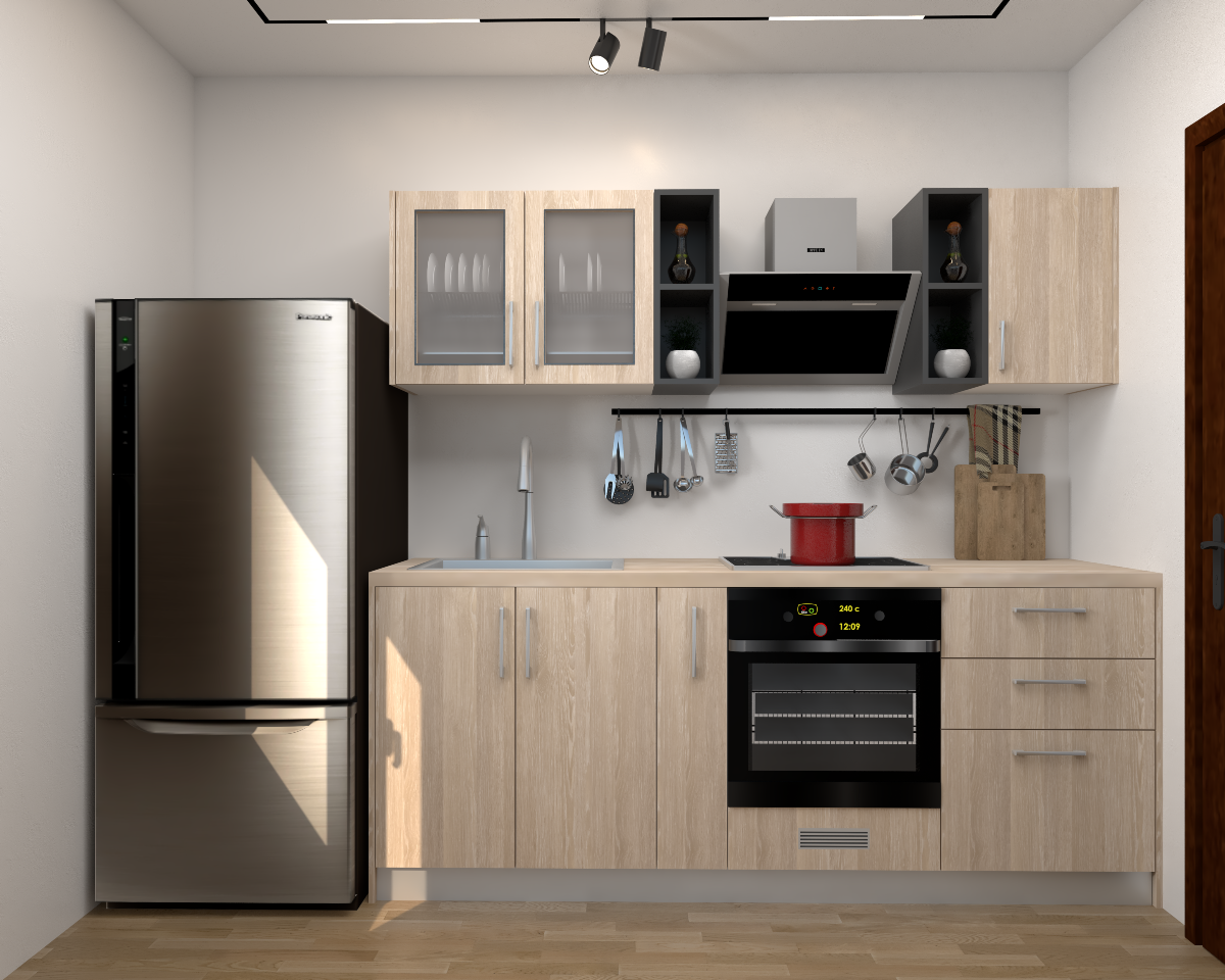 HPL wooden kitchen - 224 cm wood-colored